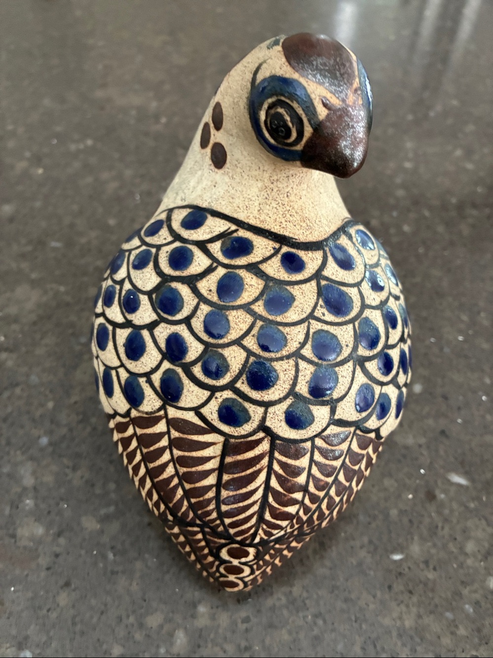 Vintage Tonala Handcrafted Ceramic Blue & Cream Decorative Bird Figurine